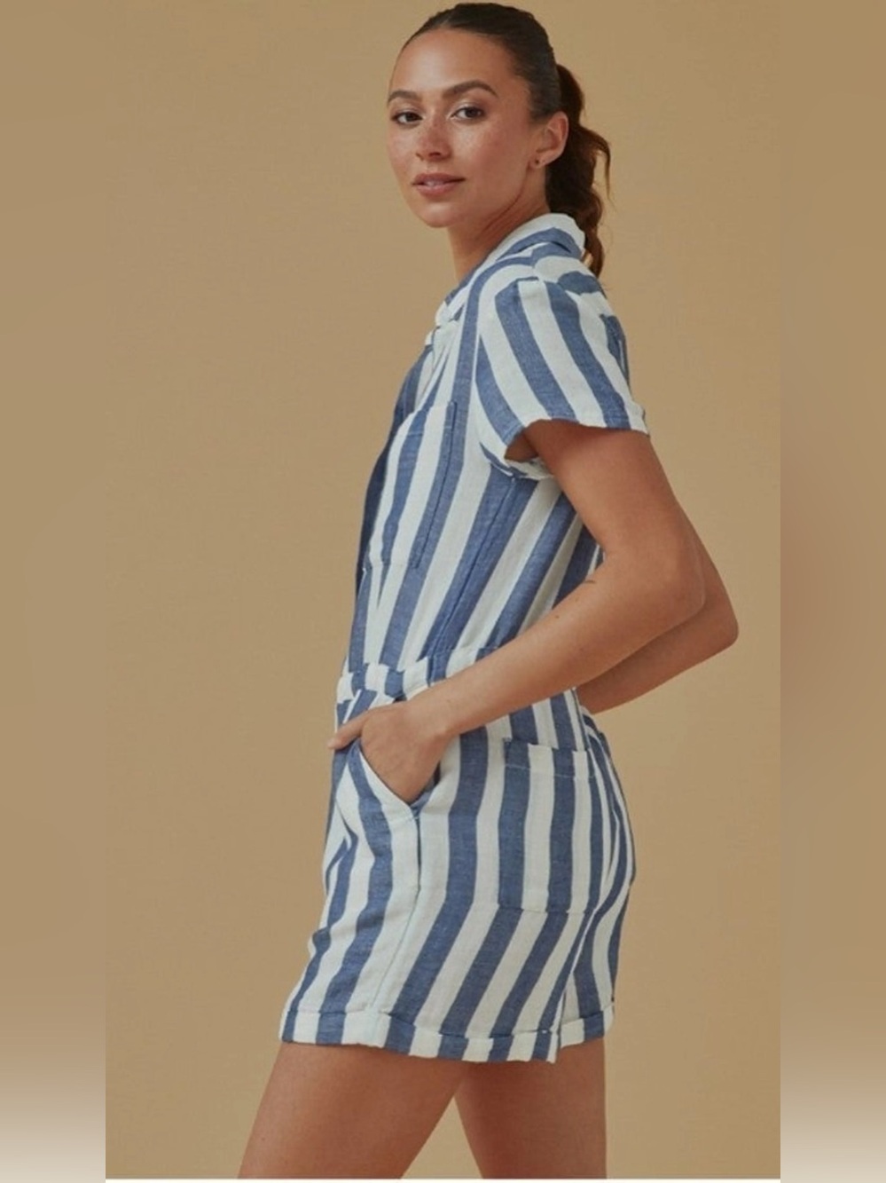 Pact Blue Striped Harbour Romper - Picture 4 of 9
